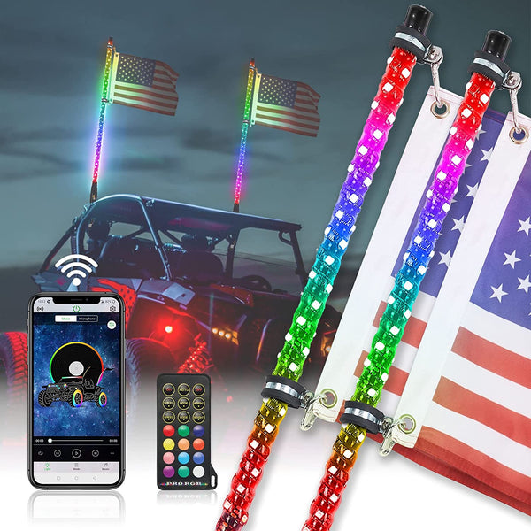 4 Foot Color Changing Dancing LED Safety Whip Set with Remote and App