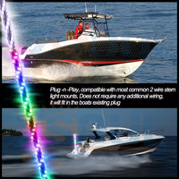 3 Foot LED Boat Stern Whip White & Dancing Color with Remote